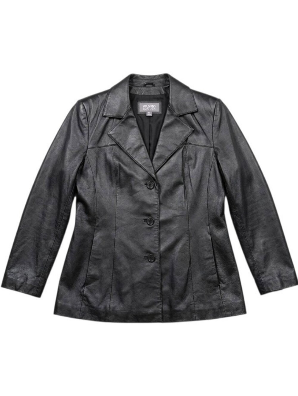 Wilsons Black Leather Vintage Button Down Jacket